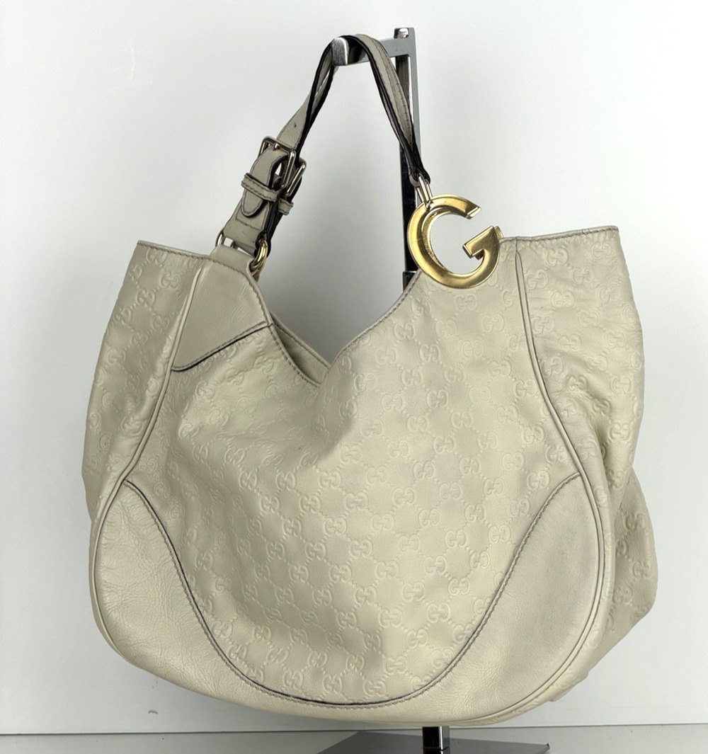 Gucci Guccissima Charlotte Large Tote Bag White Genuine Leather S